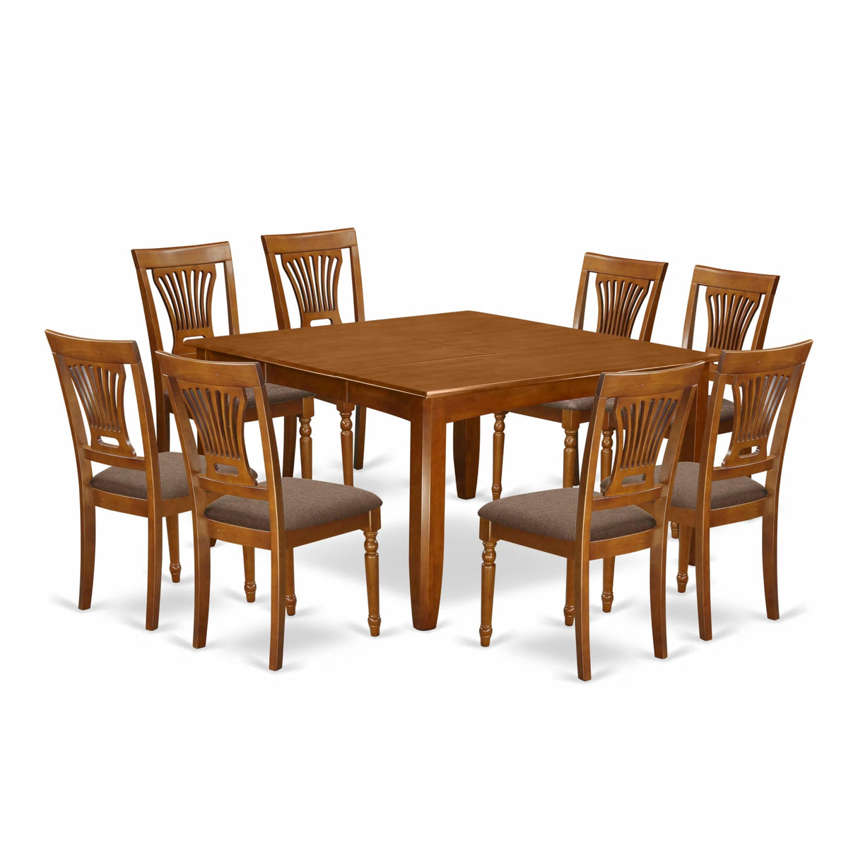 East West Furniture PFPL9-SBR-C 9 Piece Dining Table Set Includes a Square Wooden Table with Butterfly Leaf and 8 Linen Fabric Dining Room Chairs, 54x54 Inch, Saddle Brown East West Furniture