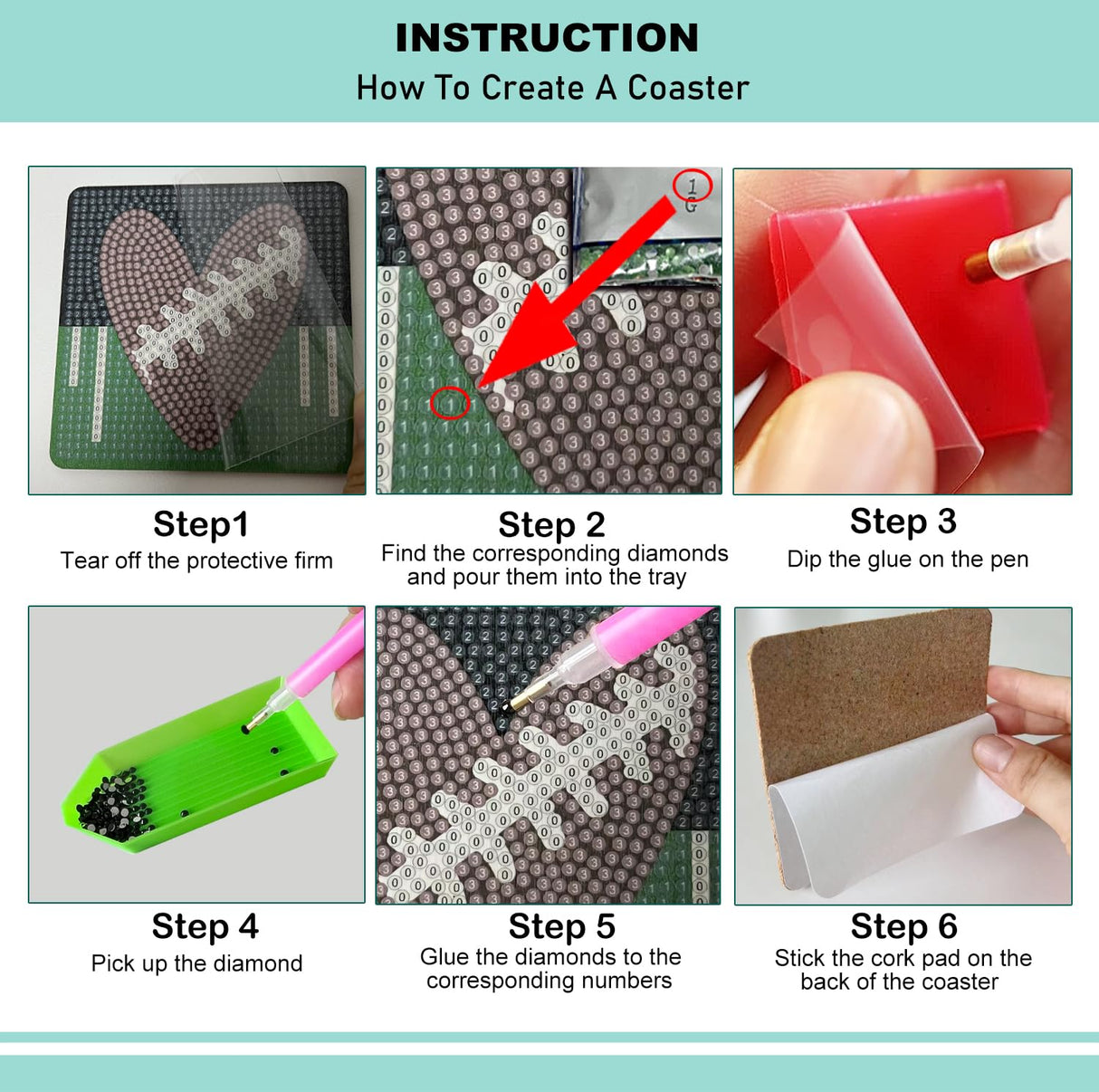 Nilyzit 6pcs DIY Football Diamond Painting Coasters Kits for Adults Small Western Diamond Art Kits for Beginners Football Coasters Paint-by-Number Kits Crystal Art Nilyzit