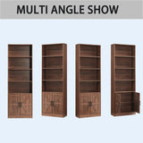 RWYHG 70in Tall Bookshelf 6 Tier Bookcase with Barn Doors and Adjustable Shelf, Brown Farmhouse Book Shelves with Storage Cabinet,Wood Floor Standing Display Bookshelve for Bedroom,Living Room,Kitchen RWYHG
