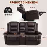 Large Massage Recliner Loveseat with Lumbar Heating, PU Leather Reclining Sofa Chairs, Ergonomic Living Room Chairs with Cup Holders and Remote Control, Brown COSVALVE