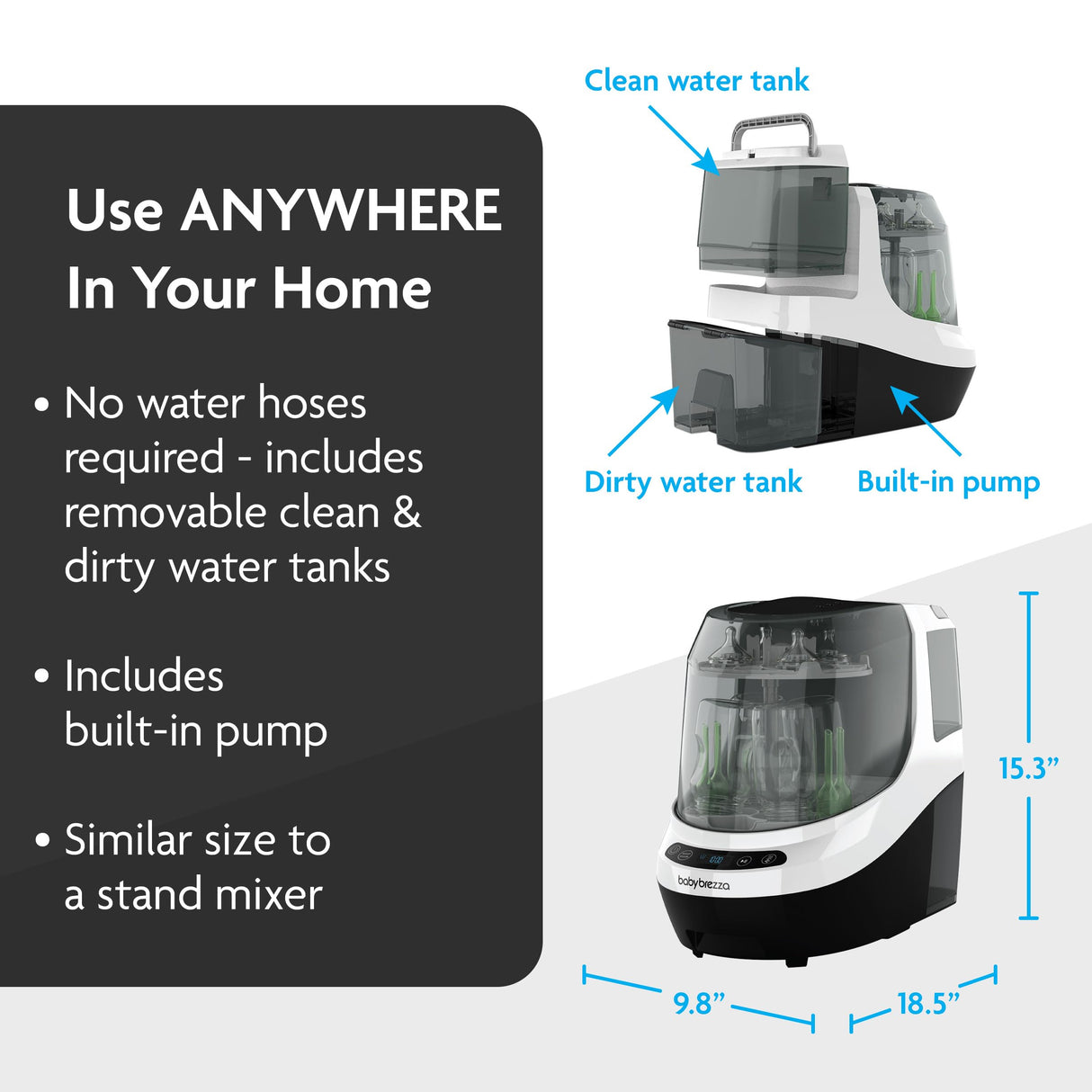 Baby Brezza Bottle Washer Pro - Baby Bottle Washer, Sterilizer + Dryer - All in One Machine Cleans Bottles, Pump Parts, & Sippy Cups - Replaces Hand Washing, Bottle Brushes and Drying Racks Baby Brezza
