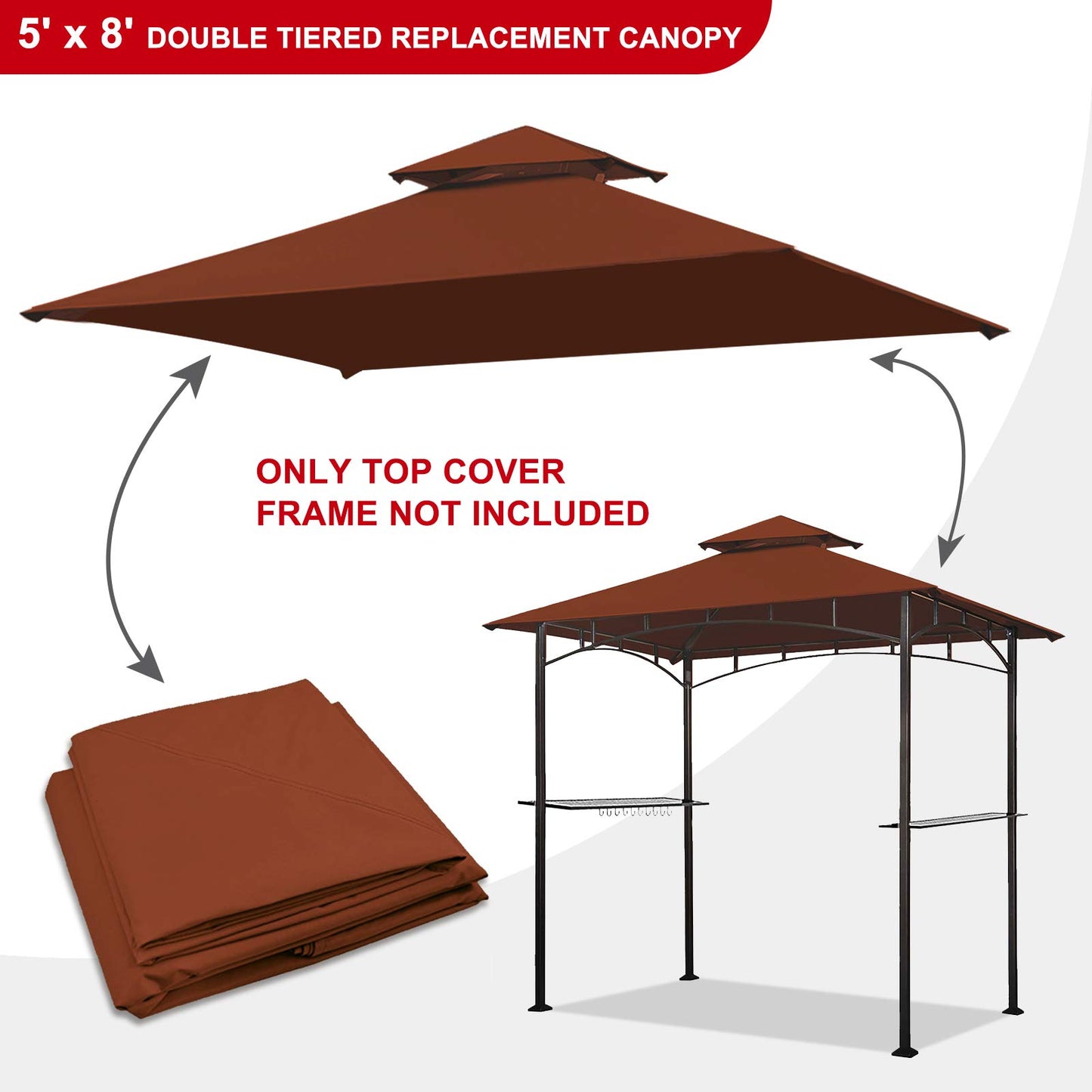 Eurmax USA High Performance Grill Gazebo Canopy Replacement Cover 5x8 BBQ Gazebo Shelter Top(Rust Red)