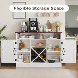MHOM Farmhouse Coffee Bar Cabinet with Prower Outlets, Rustic Liquor Cabinet with Wine Rack, Wooden Wine Cabinet for Dining Room & Living Room, White MHOM