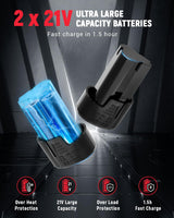 Tarlido 3/8" Electric Ratchet Wrench, 4" Extended 40 Ft-Lbs 400 RPM 12V Cordless Battery Powered Ratchet Wrench Set with LED Light, Including 2 Batteries, 11 Sockets and Fast Charge Tarlido