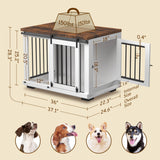 Zakkart Dog Crate Furniture for Large Dogs Up to 60 lbs. - Barn Door Puppy Kennel w/Thickened Farmhouse Top & Metal Bars - 37'' Wide - White Decorative Modern Dog Crate Table, End Table, Nightstand Zakkart