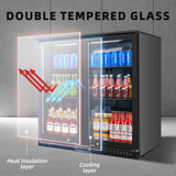 Bluelinecool Back Bar Cooler with 2 Glass Doors, Under Counter Beverage Refrigerator, 7.4 cu.ft Mini Fridge Cooler with LED Lighting for Soda Drinks, Beer, Wine Bluelinecool