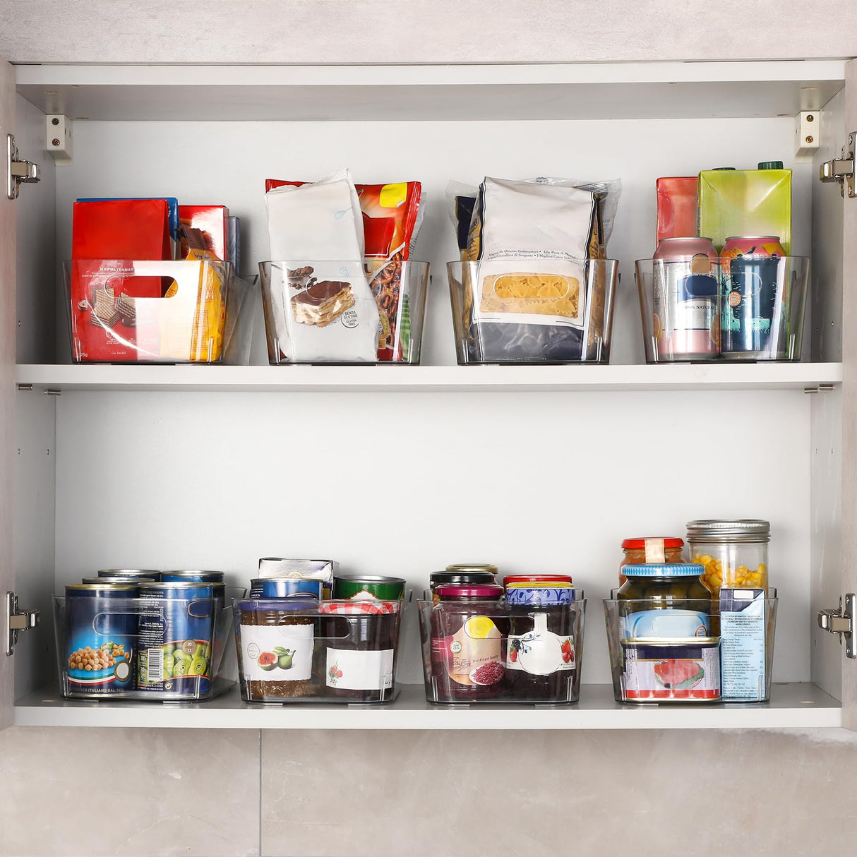 12 PACK Multi-Use Clear Plastic Storage Bins for Organizing w/ Labels - Home, Kitchen, Bathroom, Office, Pantry Cabinet Shelf Organizer Bins - SOHO Collection, RV, Fridge Organization Containers LANDNEOO