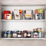 12 PACK Multi-Use Clear Plastic Storage Bins for Organizing w/ Labels - Home, Kitchen, Bathroom, Office, Pantry Cabinet Shelf Organizer Bins - SOHO Collection, RV, Fridge Organization Containers LANDNEOO