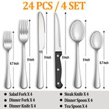 24 Pcs Silverware Set with Steak Knives Service for 4,Stainless Steel Flatware Set,Mirror Polished Cutlery Utensil Set,Home Kitchen Eating Tableware Set,Include Fork Knife Spoon Set,Dishwasher Safe MUTNITT