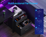 AODK 48-Inch Gaming Desk with Power Outlets & LED Light, Reversible PC Desk with Fabric Drawer and File Cabinet, Computer Desk with Keyboard Tray, Table with Full Monitor Riser and PC Stand, Black AODK