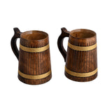 BOONTOON Wooden Coffee Mug for Men Gift Tankard Handmade Drinking Beer Viking Mug Cup Glass Barrel Mug for Men Women (Pack of 2-18Oz) BOONTOON