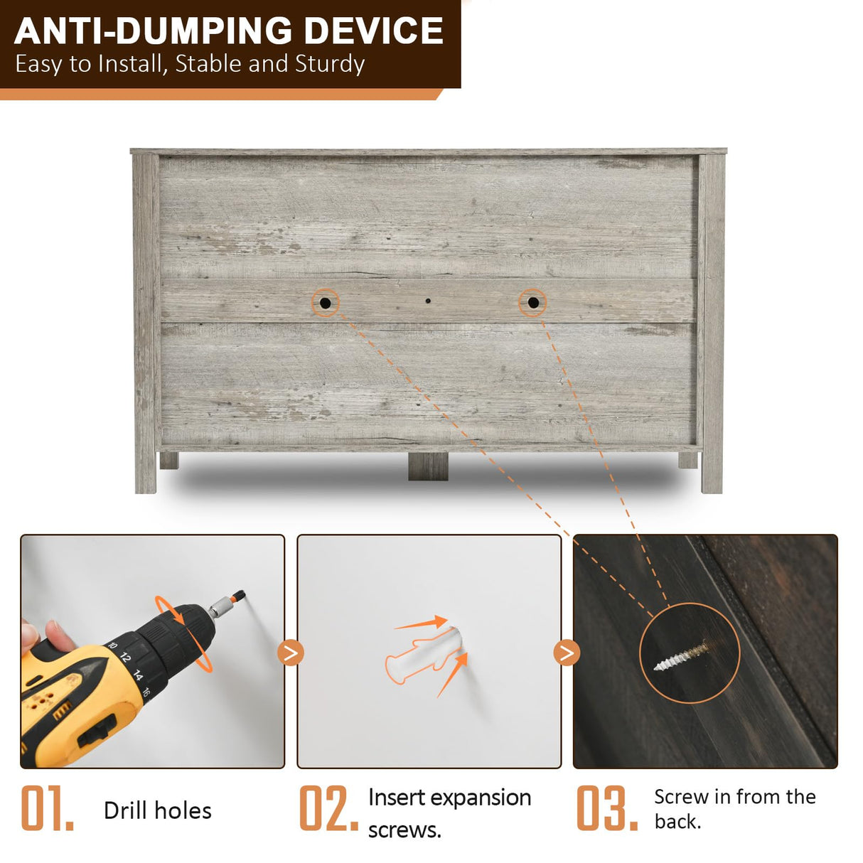 HALLYBEE Farmhouse 6 Drawer Dresser for Bedroom, 54" Long Wood Chest of Drawers with Round Metal Handle, Storage Dresser Organizer, TV Stand Dresser for Bedroom, Living Room, Hallway, Light Rustic Oak HALLYBEE