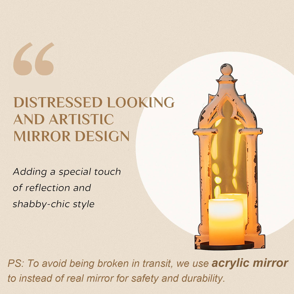 Walasis Rustic Mirror Wall Candle Sconces Set of 2 - Distressed Candle Holder Wood Decor for Farmhouse Bathroom Living Room Mirrored Sconce Walasis