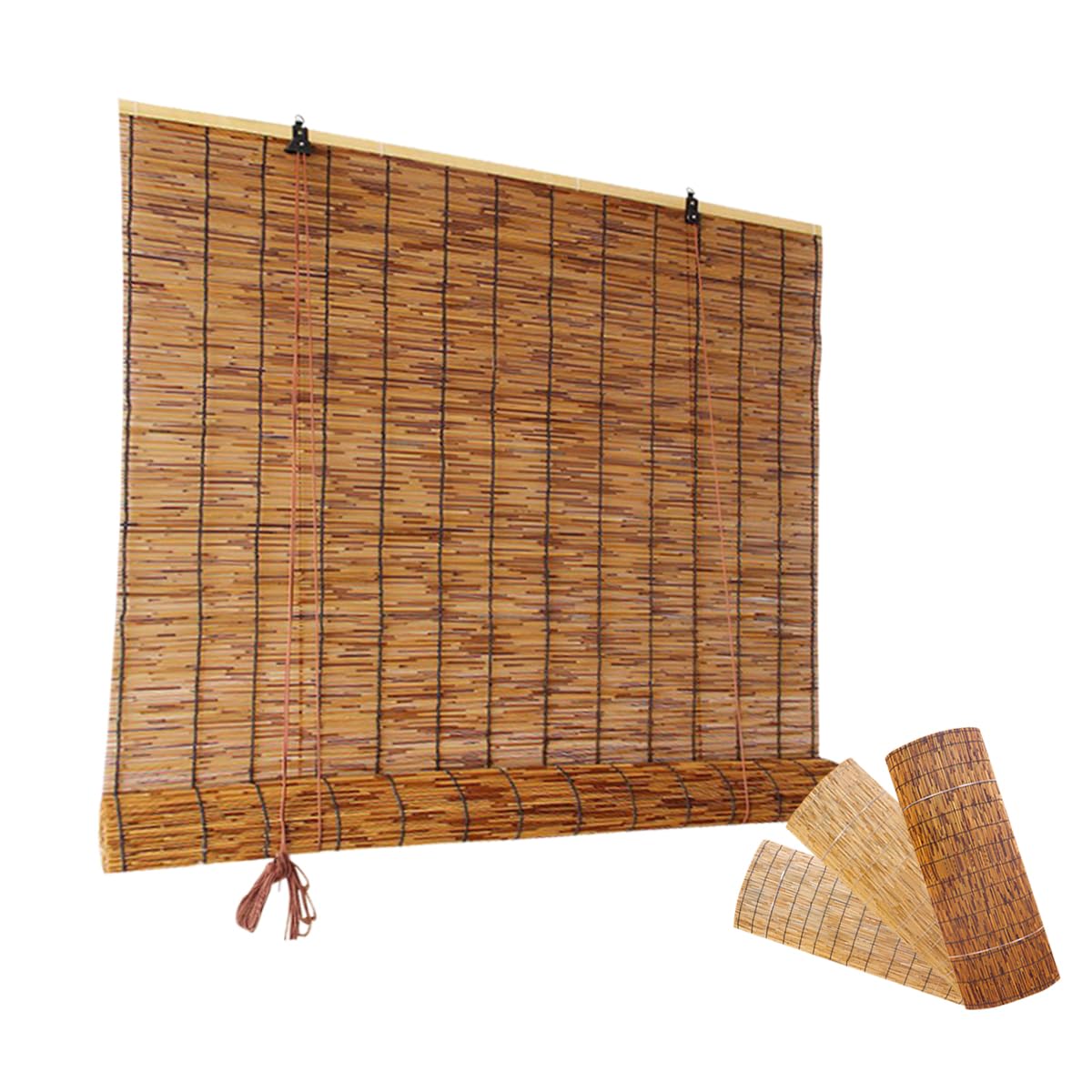 WAYRGN Natural Hand-Woven Bamboo Roller Blinds for Outdoor and Indoor Use - WoodArtSupply