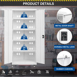 Fesbos Metal Rolling Storage Cabinet-74.6” Tall Steel File Cabinets with Wheels Lockable Doors and Adjustable Shelves-White Steel Storage Cabinet for Home, School, Office, Garage Fesbos