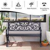 Sophia & William 50" Outdoor Garden Bench Patio Park Bench, Cast Iron Metal Frame Furniture with Floral Design Backrest for Porch Yard Lawn Deck, Black Sophia & William
