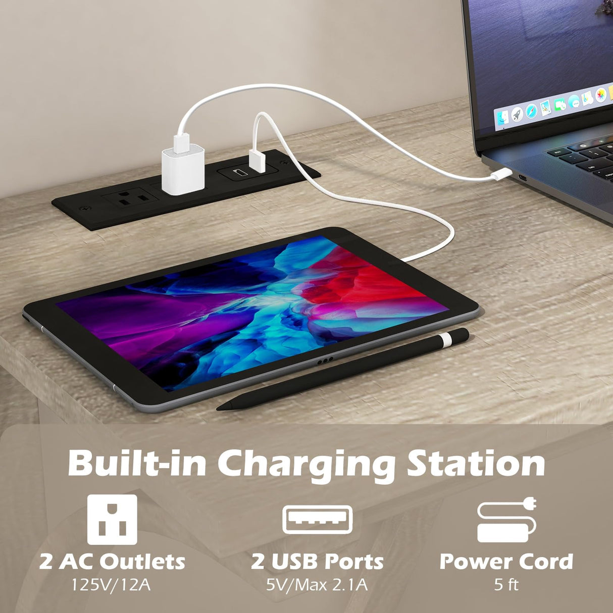 COSTWAY 4-Piece Farmhouse Bar Table Set with Power Outlet, Counter Height Dining Table Set w/ 3 Upholstered Stools, Wood Console Table Set Bistro Table Set for Kitchen, Dining Room, Living Room COSTWAY