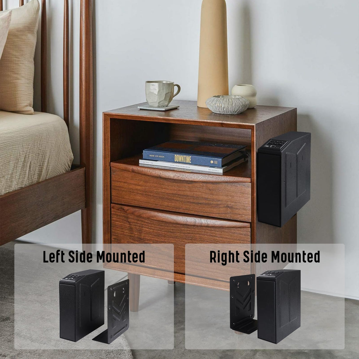 1DOT2 Gun Safe, Biometric Pistol Safe Nightstand, Quick Access Sliding Door Handgun Safes and Gun Lock Box for Home, Car, Truck, Bedside 3-Ways unlock Safe Fingerprint, Digital Key，Interior Lights 1DOT2