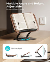 Viozon Book Stand for Reading,Book Holder, Height&Angle Adjustable, 360° Rotating Base, Foldable and Portable, Lightweight for Office, Kitchen, School Textbook, Recipe, Magazine,Kindle,Tablet DW Viozon