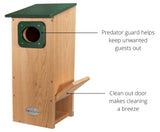 JCs Wildlife Cedar Wood Duck Nesting Box with Poly Lumber Roof - Mount in or at The Water's Edge to Attract Wood Ducks Nearby - Equipped with Clean Out Door and Drainage Holes (Green) JCs Wildlife