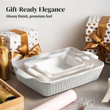 DOWAN Casserole Dishes for Oven, Baking Dishes Set, Ceramic Bakeware Sets of 3, Lasagna Pan Deep, Rectangular Baking Pan Set with Handles for Baking, Casserole, Kitchen, Wedding Gift, White (15.6''/12.2''/8.9'') DOWAN