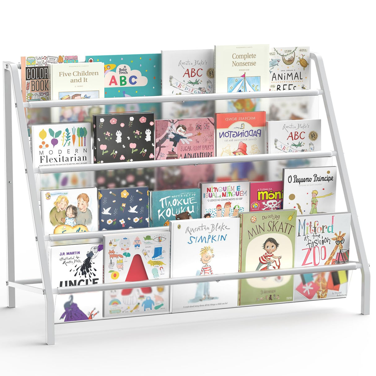 HAVEDAWN High-Transparent 4 Tier Kids Bookshelf, Sturdy Metal Large Size Book Rack Storage for Kids - Toddler Book Shelf Display for Nurasery, Kids Room, Deep Size Bookshelf Hold More Books HAVEDAWN