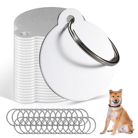 Sekonow 25Pcs Blank Dog Tags for Engraving, 3.1cm/1.2in Dog Name Tags Cat Pet ID Personalized, Round Metal Stamping Blanks Aluminum Metal Tags with Key Ring Keychain Sekonow