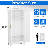 PAOFIN 71" Metal Armoire Wardrobe Closet, Bedroom Clothing Storage Cabinet with Hanging Rod, Freestanding White Armoire Cabinet with Adjustable Shelves PAOFIN