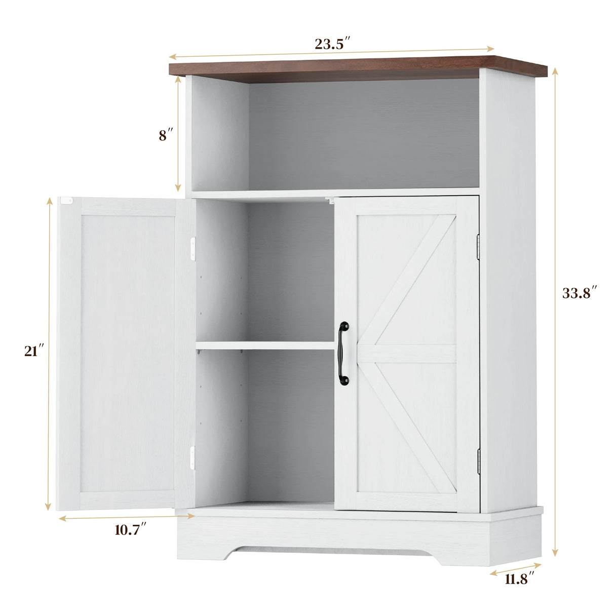 Smuxee Freestanding Cabinet Organizer, Farmhouse Style with Barn Door and Adjustable Shelf, White, for Bathroom, Kitchen, Living Room Smuxee