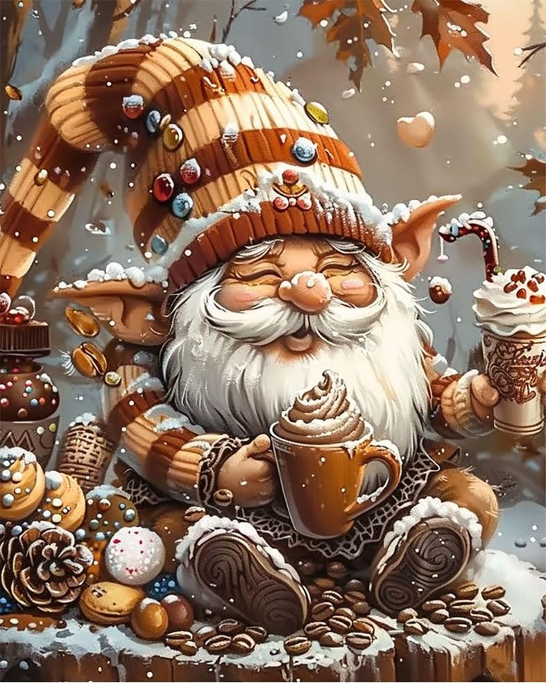 Santa gnome Paint by Numbers Winter Snow Forest DIY Painting by Number on Canvas Christmas gnome Painting by Numbers for Adults and Beginner Holiday Thanksgiving Day Decor 16x20 Inch（Without Frame） Generic