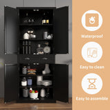 ARTPOWER Kitchen Pantry Storage Cabinet with Drawer and Adjustable Shelves, Pantry Cabinet for Kitchen, Bathroom or Hallway, Black ARTPOWER