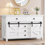 YITAHOME 54" Farmhouse Dresser, Large Modern Chest of Drawers, Wood Rustic Dresser TV Stand with 5 Drawers & 2 Sliding Barn Doors for Dining Room, Entryway, Hallway, White YITAHOME