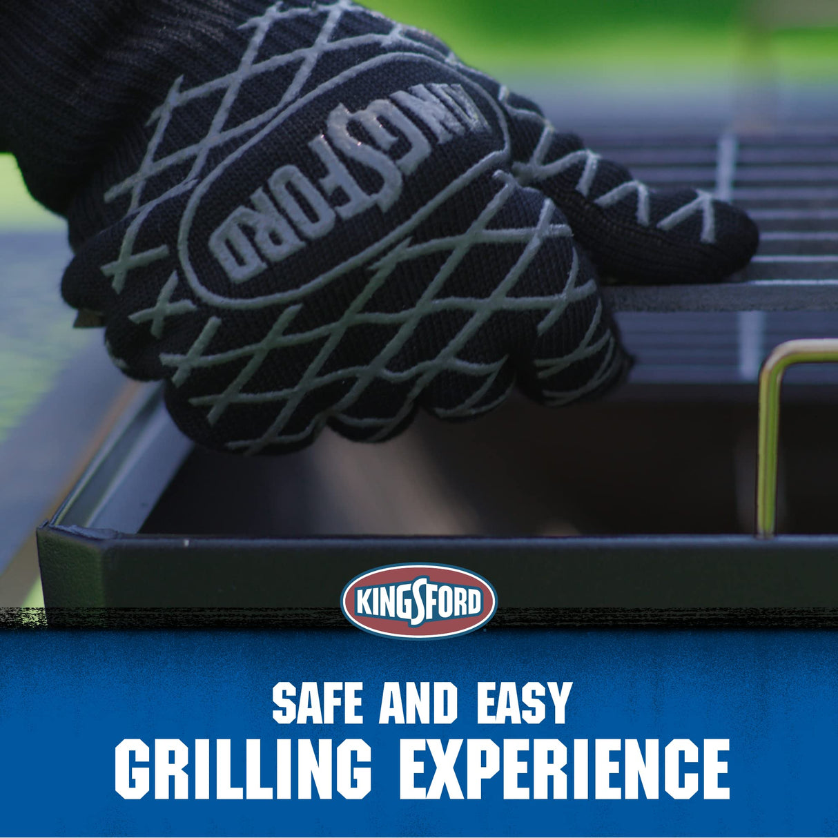 Kingsford Extreme Heat BBQ Grill Gloves, 2 Count | Heat Resistant Barbecue Gloves | The Ultimate Heat Barrier Silicone Grilling Gloves with Anti-Slip Safe Grip, Black, 1 Size Fits All Kingsford