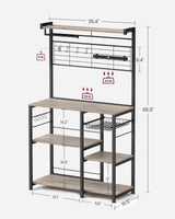 VASAGLE Greige and Black Bakers Rack with Magnetic Knife Holder, Paper Towel Holder, Wire Basket, and 8 Hooks for Organised Kitchen Storage VASAGLE