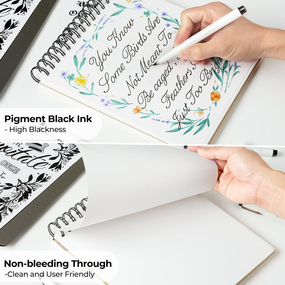 Ohuhu Calligraphy Pens, Brush Chisel Fine 10 Size Tips Pigment Black Ink Hand Lettering Pens Calligraphy Brush Markers for Beginner Handwriting Cardmaking Sketching Drawing Illustration Bullet Journal Ohuhu