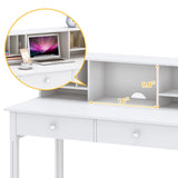 WiberWi Computer Desk with Drawers and Hutch, 43.3 inch White Home Office Desks Small Makeup Vanity Desk Table with Storage for Small Spaces Bedroom, Writing Desk Study Table WiberWi
