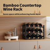 VASMIA Bamboo Wine Rack, Sturdy and Durable Wine Storage Cabinet Shelf, Wine Racks Countertop for Pantry,Kitchen,3-Tier 12 Bottles Wine Rack Black VASMIA