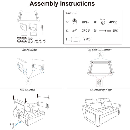 Gexpusm 3 in 1 Convertible Sleeper Sofa Bed, Modern Velvet Futon Couch Pullout Bed, Love Seat Lounge Sofa w/Reclining Backrest, Pockets, Grey - WoodArtSupply