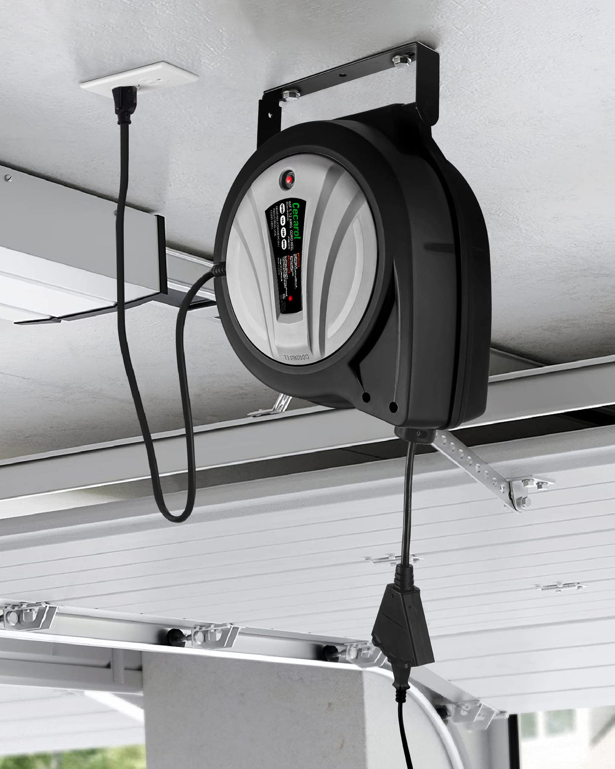 Cecarol Extension Cord Reel 12AWG/3C SJTOW 65FT Retractable Cord with Triple Tap, 15A/ 125V/ 1875W, Slow Retraction Tech, Circuit Breaker, Power Indicator, 180° Swivel (65FT, Black) Cecarol