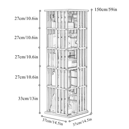 SUZEPER 360° Rotating Bamboo Bookshelf Tower – 5 Tier Floor Standing Storage Rack in Tan - WoodArtSupply