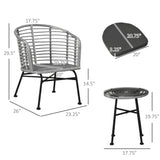 Outsunny 3 Piece Patio Bistro Set, PE Rattan Outdoor Furniture with Cushioned Barrel Chairs & Glass Coffee Table, Conversation Set for Porch, Backyard, Apartment, Balcony, Mixed Gray Outsunny