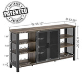FATORRI Industrial Wine Bar Cabinet for Liquor and Glasses, Wood Coffee Bar with Wine Rack, Metal Sideboard and Buffet Cabinet (55 Inch, Walnut Brown) FATORRI