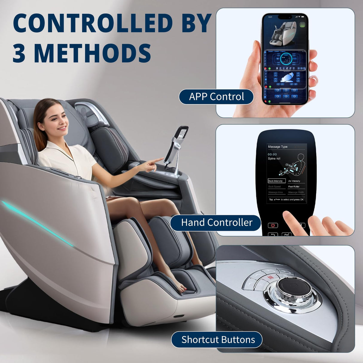 HealthRelife 4D Massage Chair Full Body Zero Gravity Recliner - 55“ SL-Track,20 Auto Modes,11 Massage Technique,40 Airbags Massage,with Yoga Stretch,APP Control,Negative Oxygen lons（Grey） HealthRelife