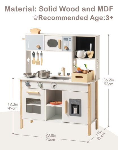 ROBOTIME Play Kitchen for Kids, Wooden Kids Play Kitchen Playset with Cutting Toy Food Set, Toaster and Toddler Gardening Sets- Toddlers Play Kitchen Gifts for Boys and Girls Ages 3+