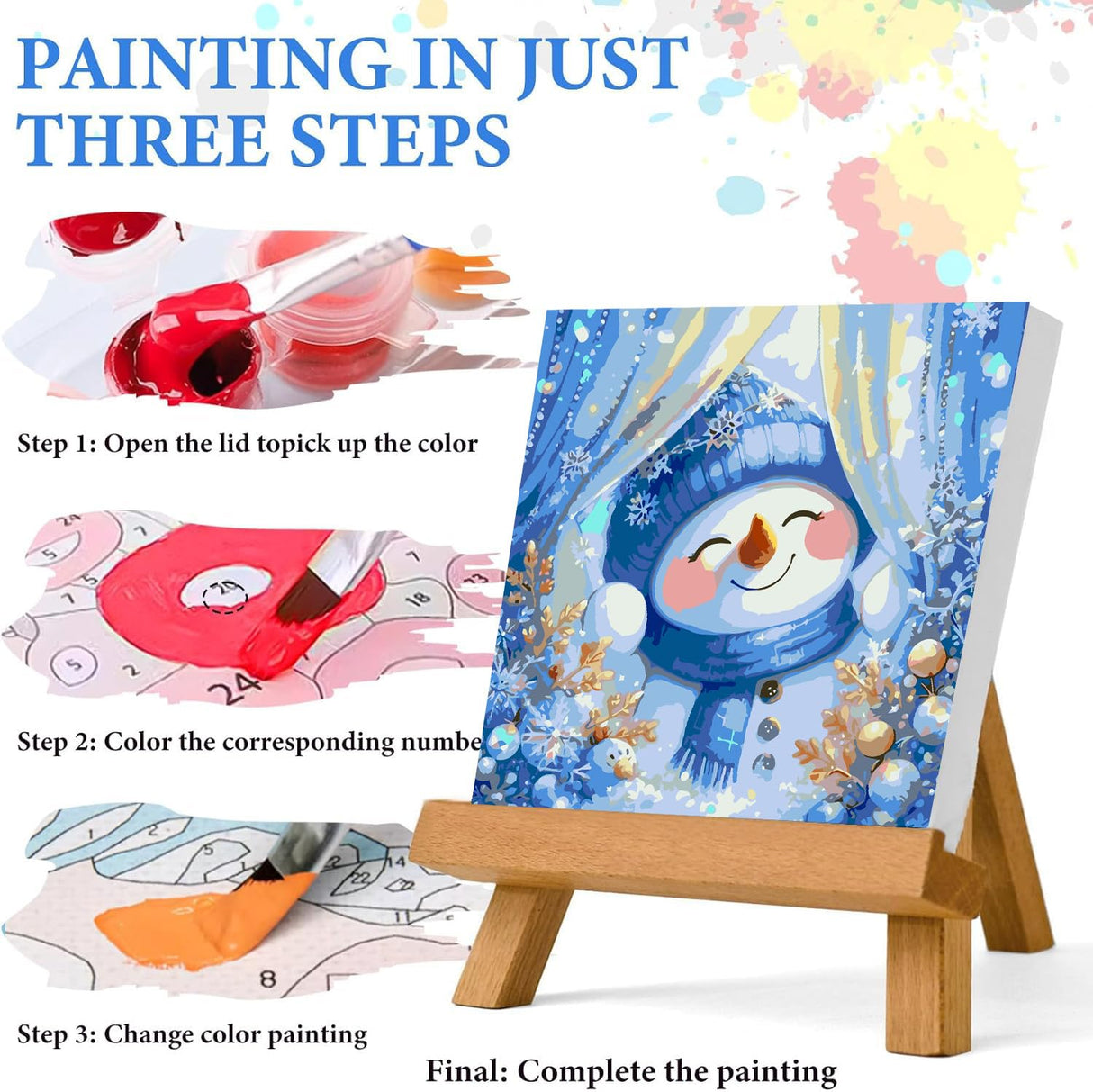 igoodom Christmas Paint by Numbers Kit for Adults – Christmas Snowman Adult Paint-by-Number on Canvas, DIY Acrylic Painting Set for Home Decor Gift, 16x16inch igoodom