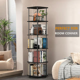Lauxery 5 Tier Rotating Bookshelf, 360° Spinning Bookshelf Tower,Space Saving Floor Standing Corner Storage Organizer for Small Spaces, Square Revolving Bookcase for Home Office Living Room, Black Lauxery