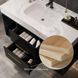 40 Inch Modern Wall Mounted Bathroom Vanity with White Sintered Stone Countertop. Quick Assembly Solid Wood Floating Bathroom Cabinet with 2 Drawers and 2 Storage.Black. Glintee