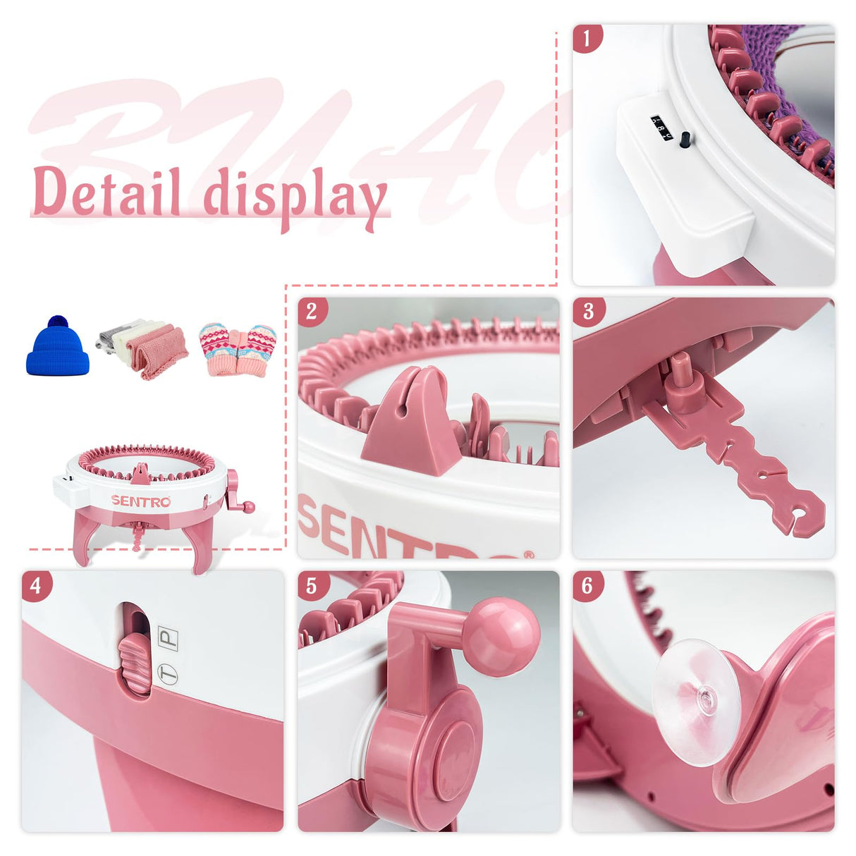 BUAOB SENTRO Knitting Machine 48 Needles for Adults, Smart Automatic Circular Crochet Knitting Machine with Row Counter BUAOB