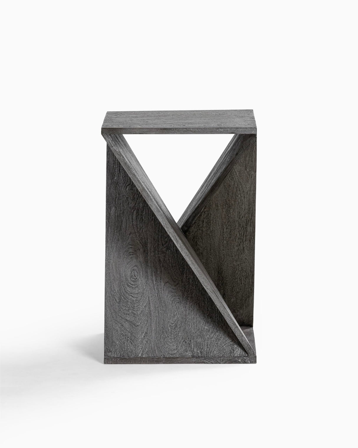 Albany Living Hand Made One-of-a-Kind Carved Mango Wood Twisted X Shape End Table, Distressed Grey Albany Living