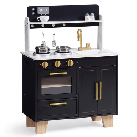 ROBOTIME Play Kitchen for Kids, Wooden Kids Play Kitchen Playset, Toddler Kitchen Pretend Play Set with Marble-Style Countertop, Modern Toy Kitchen for Girls and Boys Ages 3+ ROBOTIME